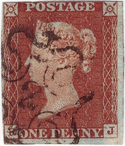 1d red with London Number Maltese Cross Cancellation