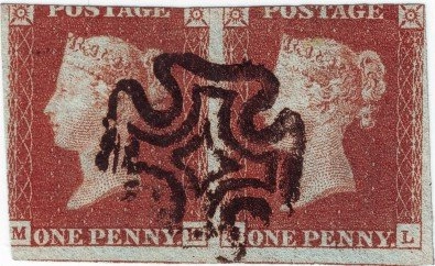 Pair of 1d Reds from Penny Black plate 5